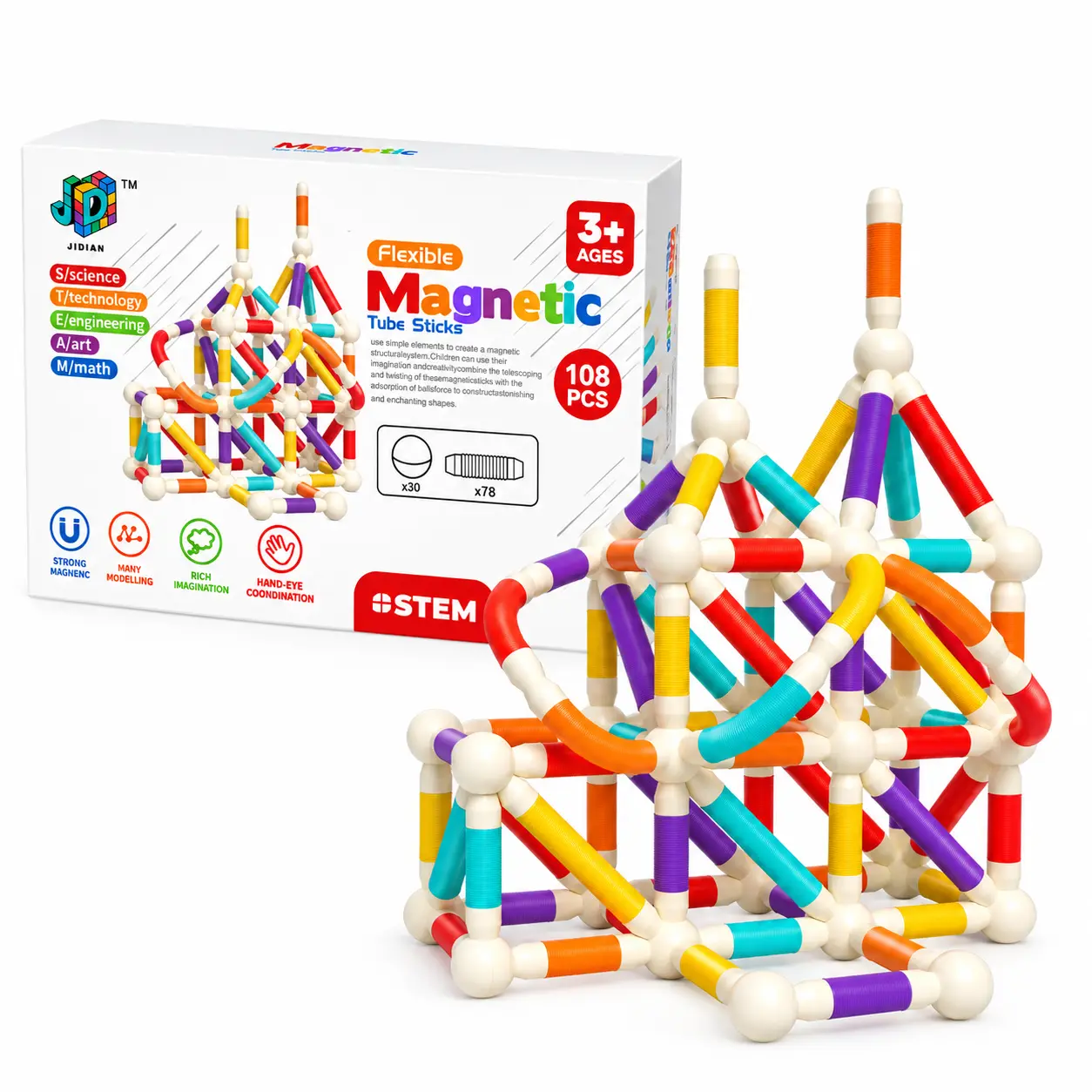 Magnetic Tube Sticks-108pcs Magnetic Toy in Qatar